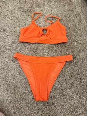 aerie Orange Textured Ring Bikini Set